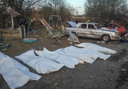 SENSITIVE MATERIAL. THIS IMAGE MAY OFFEND OR DISTURB Bodies of killed people are seen at a site of a Russian military strike, amid Russia's attack on Ukraine, in the village of Hroza, in Kharkiv region, Ukraine October 5, 2023. REUTERS/Vyacheslav Madiyevskyy