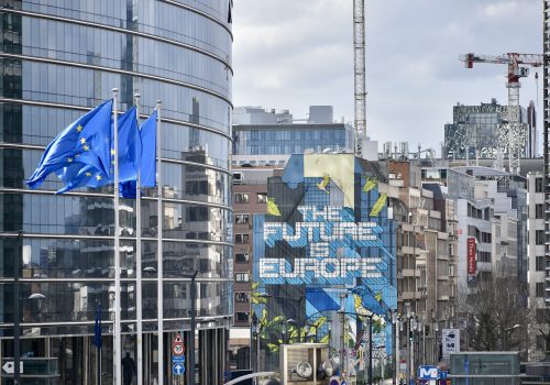 Building with EU flags